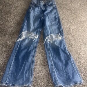 American Eagle Wide Leg Jeans Women's Size 0 Super High Rise Baggy